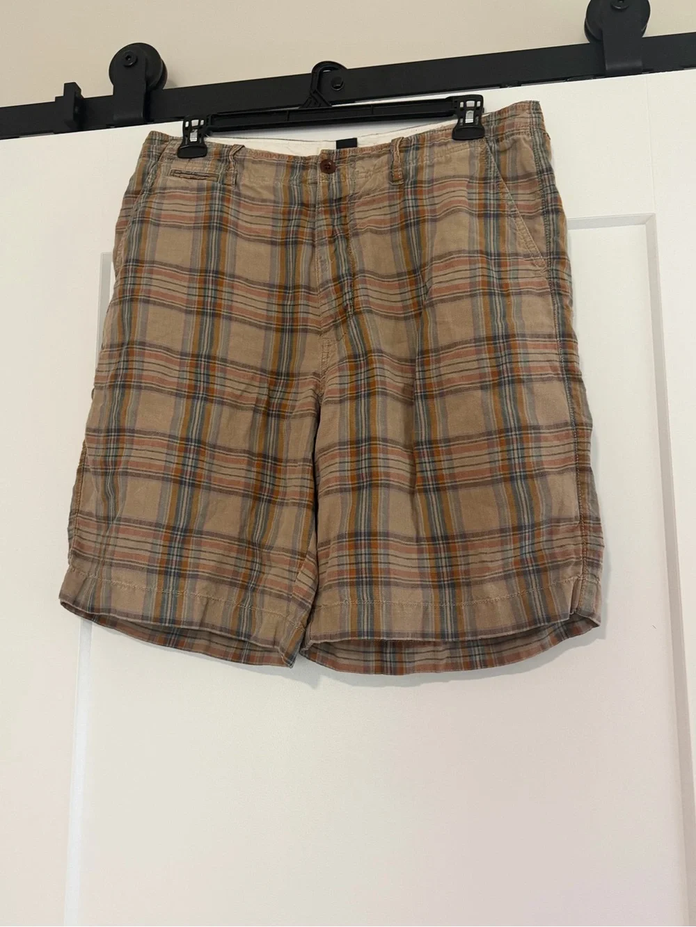 J.Crew Men’s Plaid Chino Shorts Size 35W Tan Multicolor Casual Cotton